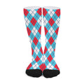 Red Blue And White Argyle Pattern Print Long Socks