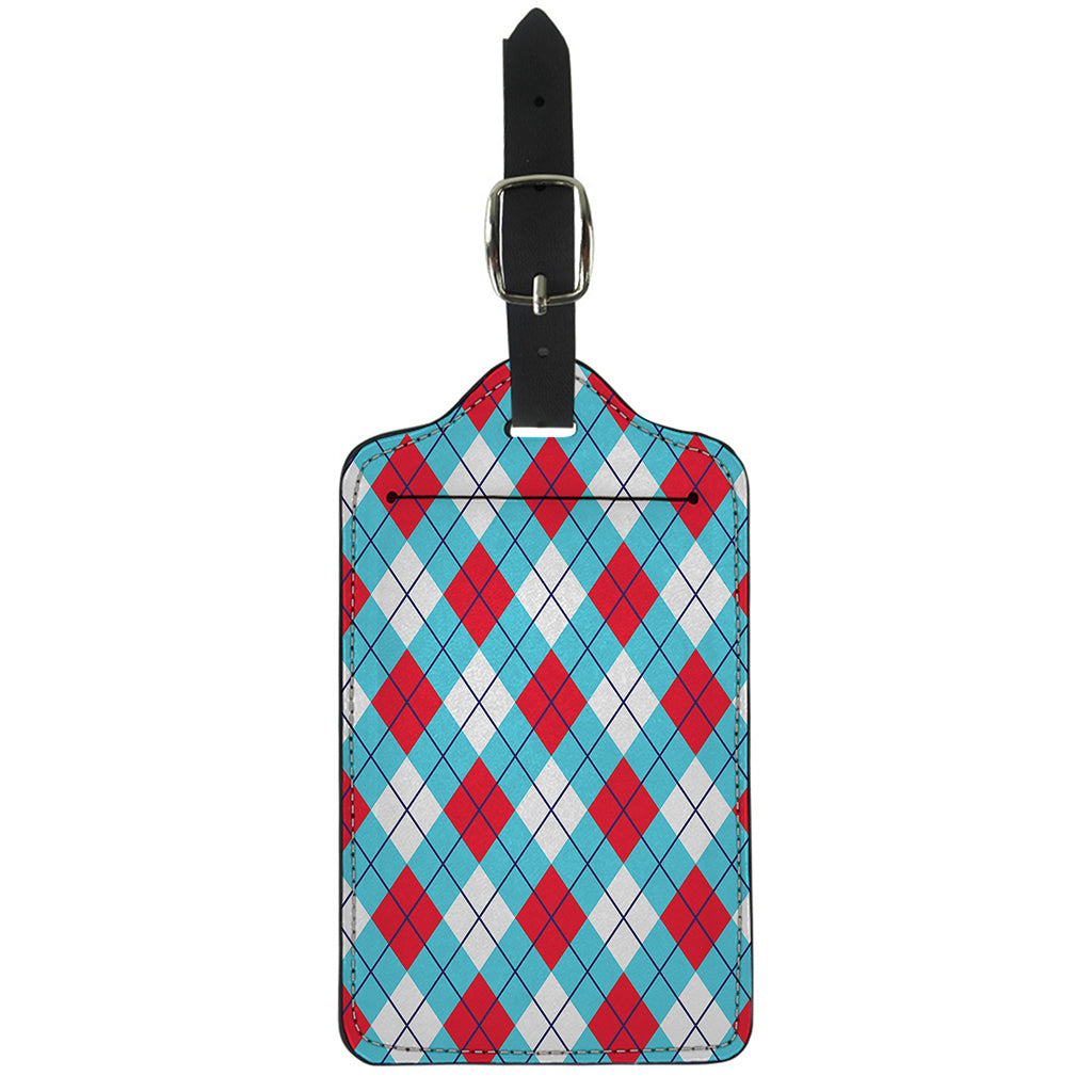 Red Blue And White Argyle Pattern Print Luggage Tag