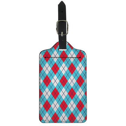 Red Blue And White Argyle Pattern Print Luggage Tag