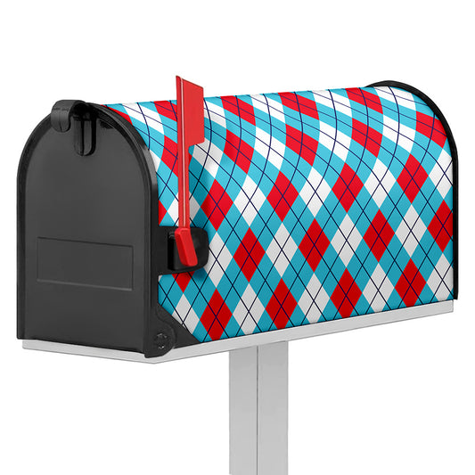 Red Blue And White Argyle Pattern Print Mailbox Cover