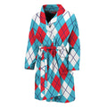 Red Blue And White Argyle Pattern Print Men's Bathrobe