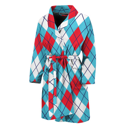Red Blue And White Argyle Pattern Print Men's Bathrobe
