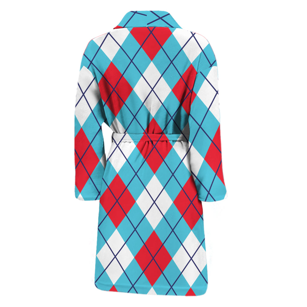 Red Blue And White Argyle Pattern Print Men's Bathrobe