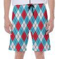 Red Blue And White Argyle Pattern Print Men's Beach Shorts