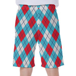 Red Blue And White Argyle Pattern Print Men's Beach Shorts