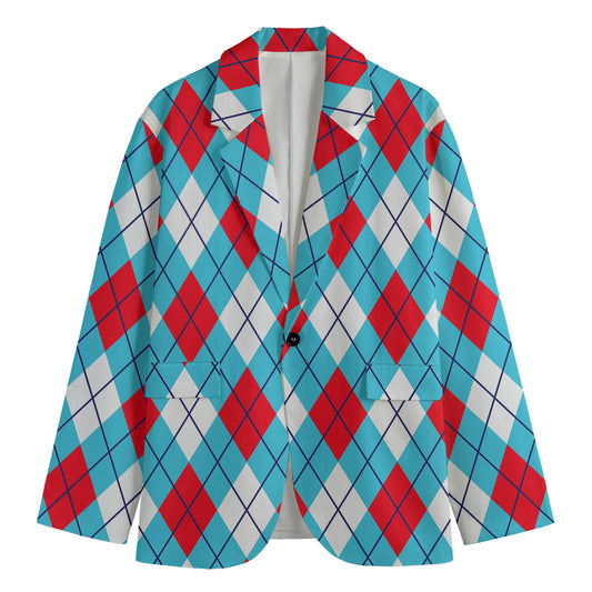 Red Blue And White Argyle Pattern Print Men's Blazer