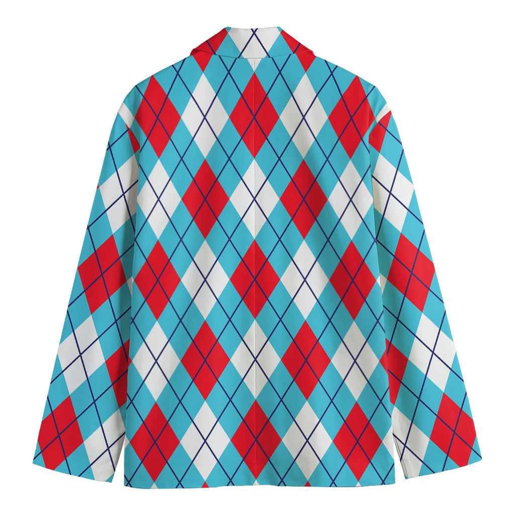 Red Blue And White Argyle Pattern Print Men's Blazer