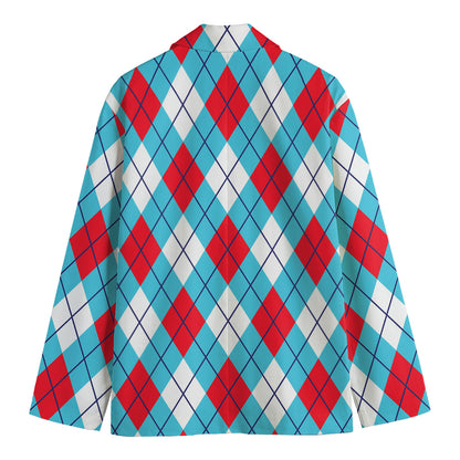 Red Blue And White Argyle Pattern Print Men's Blazer