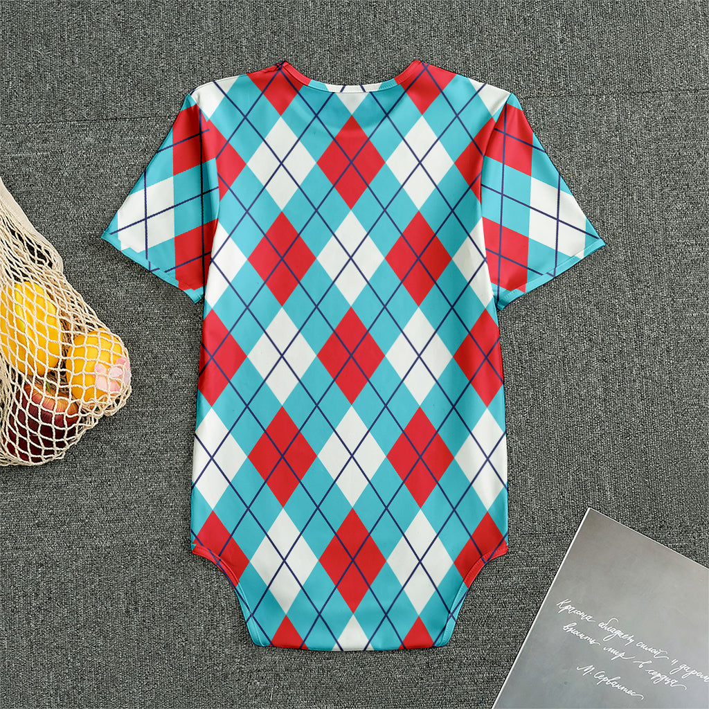 Red Blue And White Argyle Pattern Print Men's Bodysuit