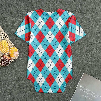 Red Blue And White Argyle Pattern Print Men's Bodysuit
