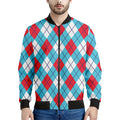 Red Blue And White Argyle Pattern Print Men's Bomber Jacket