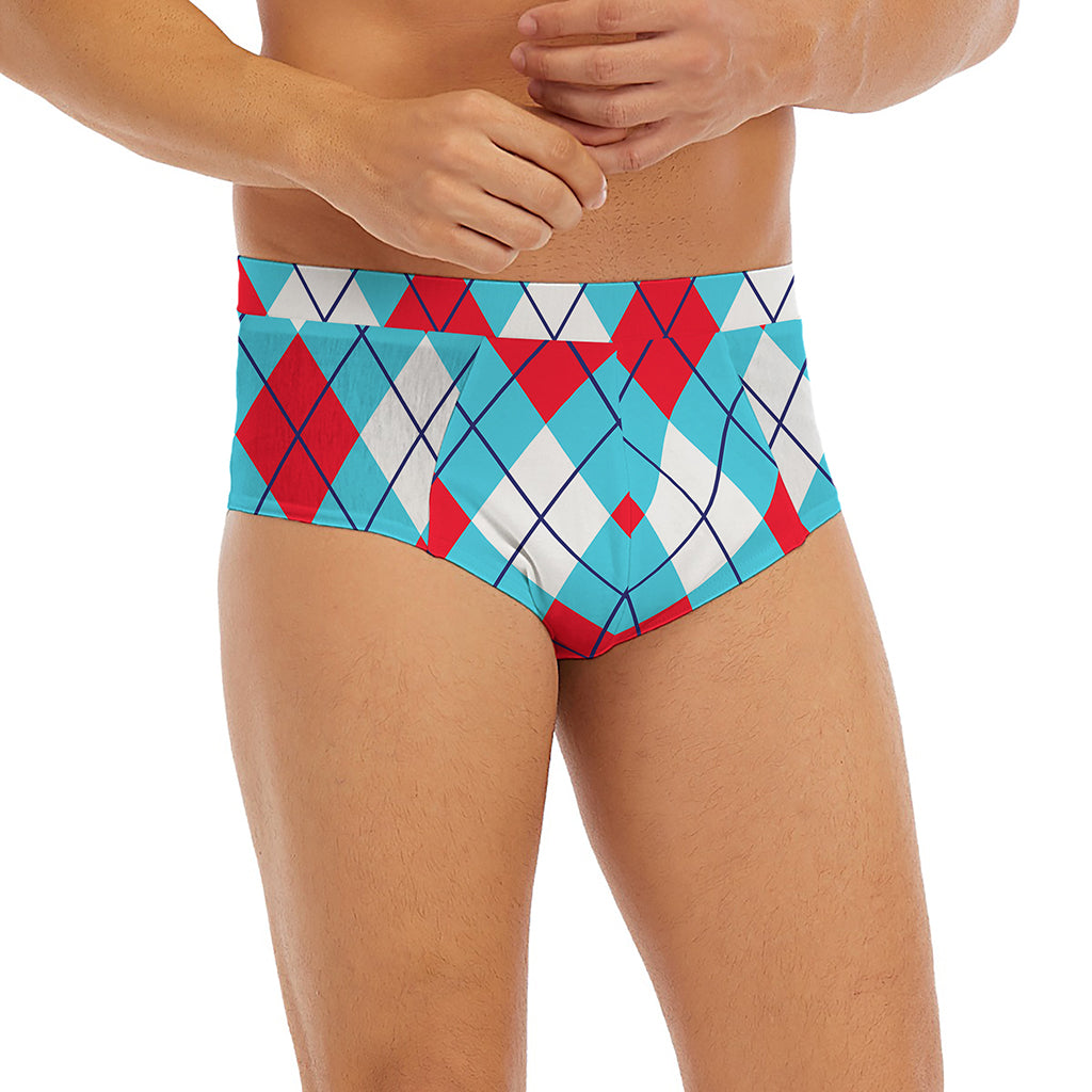 Red Blue And White Argyle Pattern Print Men's Briefs