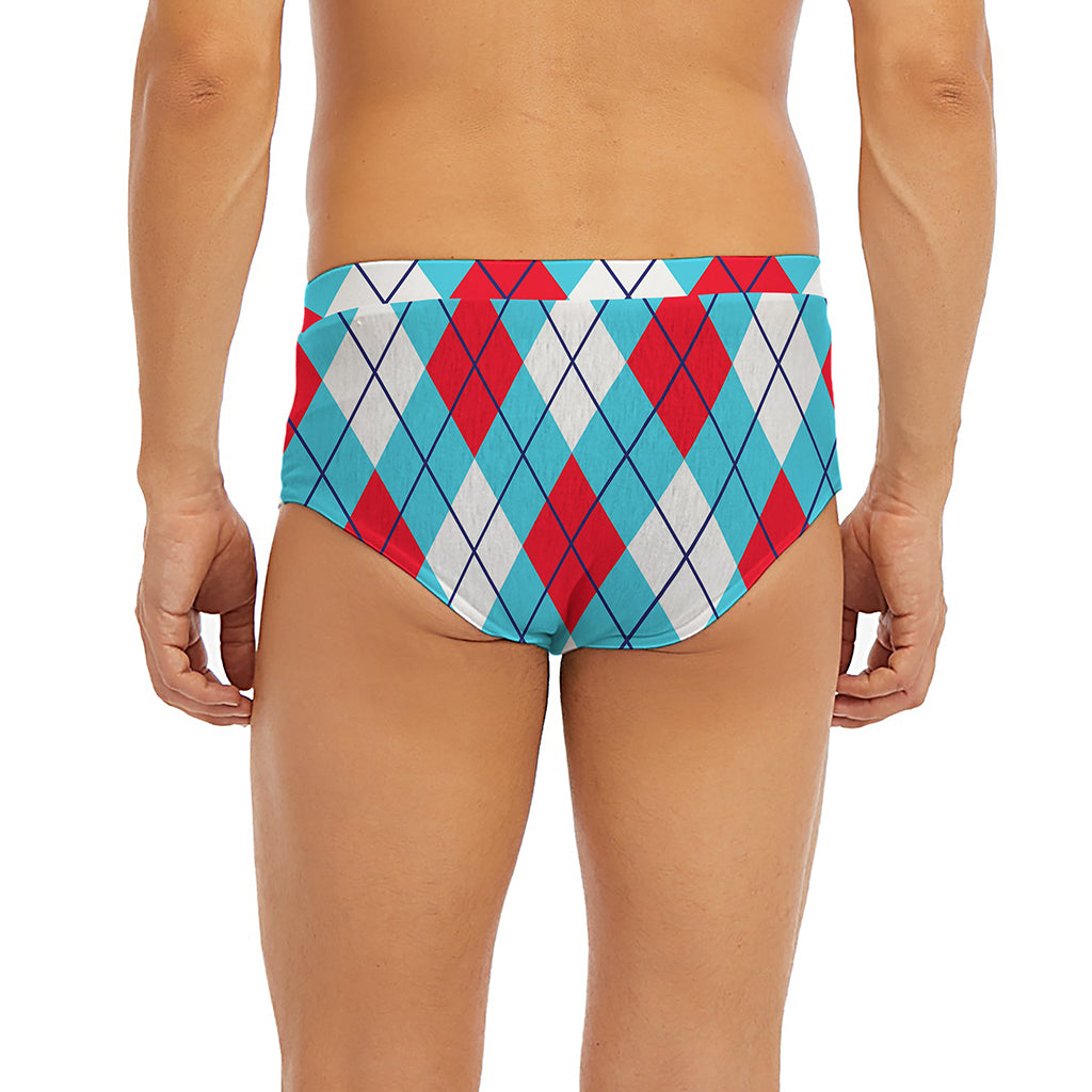 Red Blue And White Argyle Pattern Print Men's Briefs