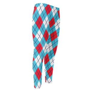 Red Blue And White Argyle Pattern Print Men's Compression Pants