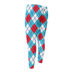 Red Blue And White Argyle Pattern Print Men's Compression Pants