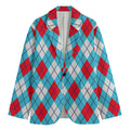 Red Blue And White Argyle Pattern Print Men's Cotton Blazer