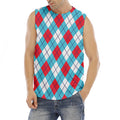 Red Blue And White Argyle Pattern Print Men's Fitness Tank Top
