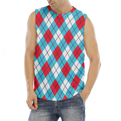Red Blue And White Argyle Pattern Print Men's Fitness Tank Top