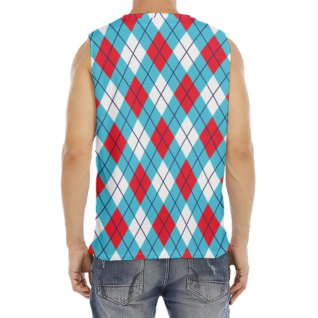 Red Blue And White Argyle Pattern Print Men's Fitness Tank Top