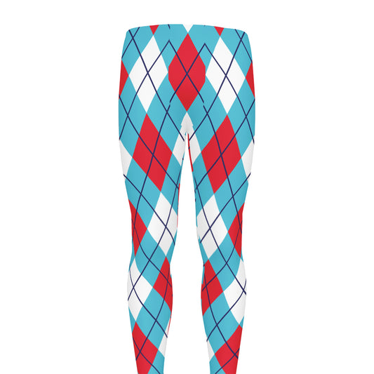 Red Blue And White Argyle Pattern Print Men's leggings