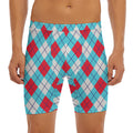 Red Blue And White Argyle Pattern Print Men's Long Boxer Briefs