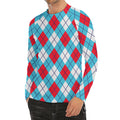 Red Blue And White Argyle Pattern Print Men's Long Sleeve Rash Guard