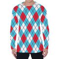 Red Blue And White Argyle Pattern Print Men's Long Sleeve T-Shirt