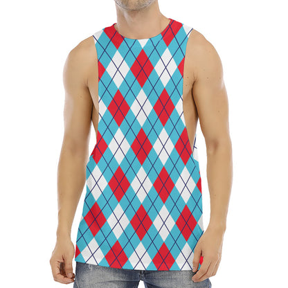 Red Blue And White Argyle Pattern Print Men's Muscle Tank Top