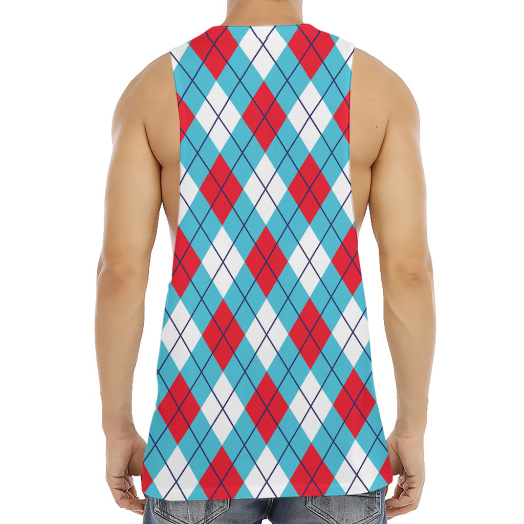 Red Blue And White Argyle Pattern Print Men's Muscle Tank Top