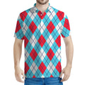 Red Blue And White Argyle Pattern Print Men's Polo Shirt