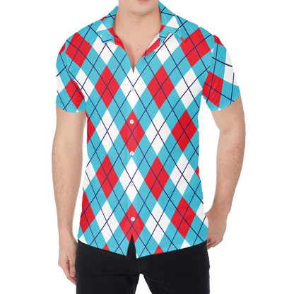 Red Blue And White Argyle Pattern Print Men's Shirt