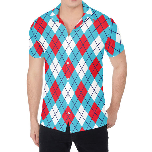 Red Blue And White Argyle Pattern Print Men's Shirt