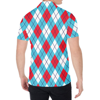 Red Blue And White Argyle Pattern Print Men's Shirt