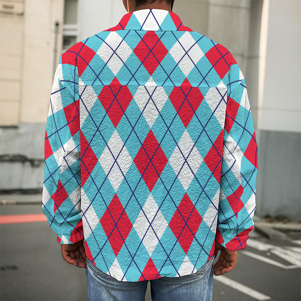 Red Blue And White Argyle Pattern Print Men's Shirt Jacket