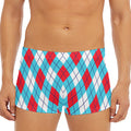 Red Blue And White Argyle Pattern Print Men's Short Boxer Briefs