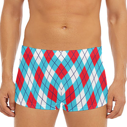 Red Blue And White Argyle Pattern Print Men's Short Boxer Briefs