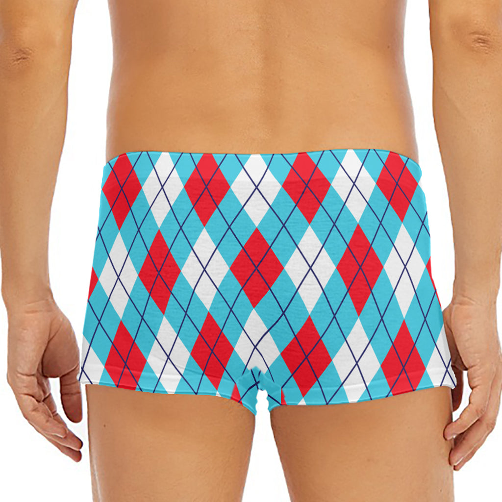 Red Blue And White Argyle Pattern Print Men's Short Boxer Briefs