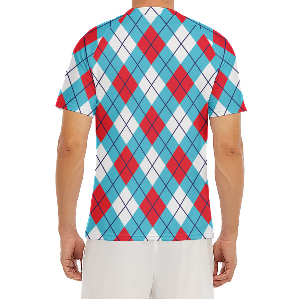 Red Blue And White Argyle Pattern Print Men's Short Sleeve Rash Guard