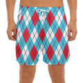 Red Blue And White Argyle Pattern Print Men's Split Running Shorts