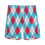 Red Blue And White Argyle Pattern Print Men's Sports Shorts