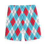 Red Blue And White Argyle Pattern Print Men's Sports Shorts