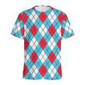 Red Blue And White Argyle Pattern Print Men's Athletic T-Shirt