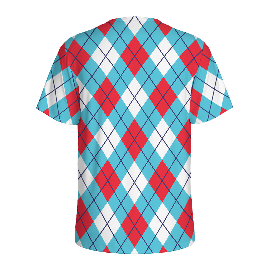 Red Blue And White Argyle Pattern Print Men's Sports T-Shirt
