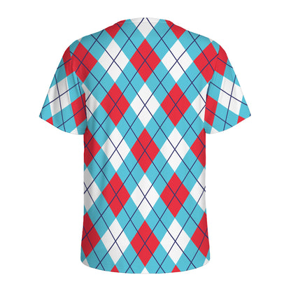 Red Blue And White Argyle Pattern Print Men's Sports T-Shirt