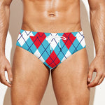 Red Blue And White Argyle Pattern Print Men's Swim Briefs