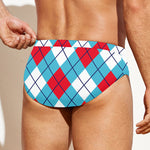 Red Blue And White Argyle Pattern Print Men's Swim Briefs