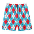 Red Blue And White Argyle Pattern Print Men's Swim Trunks