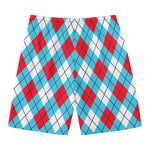 Red Blue And White Argyle Pattern Print Men's Swim Trunks