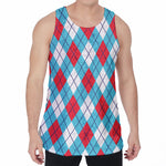 Red Blue And White Argyle Pattern Print Men's Velvet Tank Top