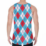 Red Blue And White Argyle Pattern Print Men's Velvet Tank Top